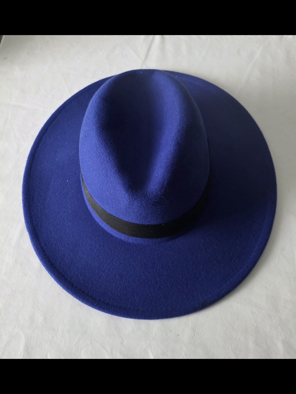 Classic Wide-Brim Wool Fedora Hat - Blue